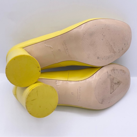 ZARA leather block heel slip on yellow shoes women Size 37/ 6.5US - Picture 6 of 11